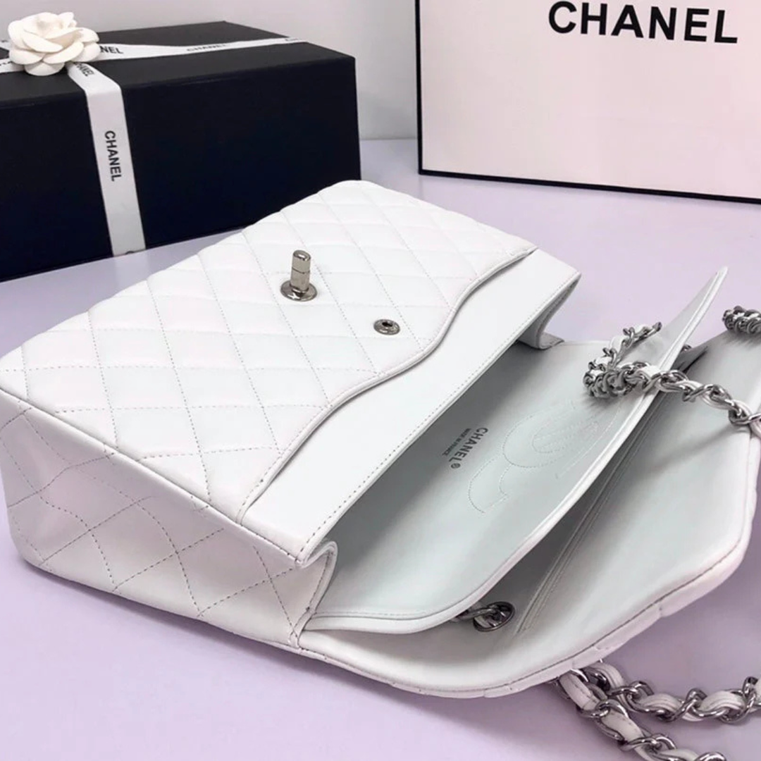 CHANEL CLASSIC SINGLE FLAP BAG OFF WHITE