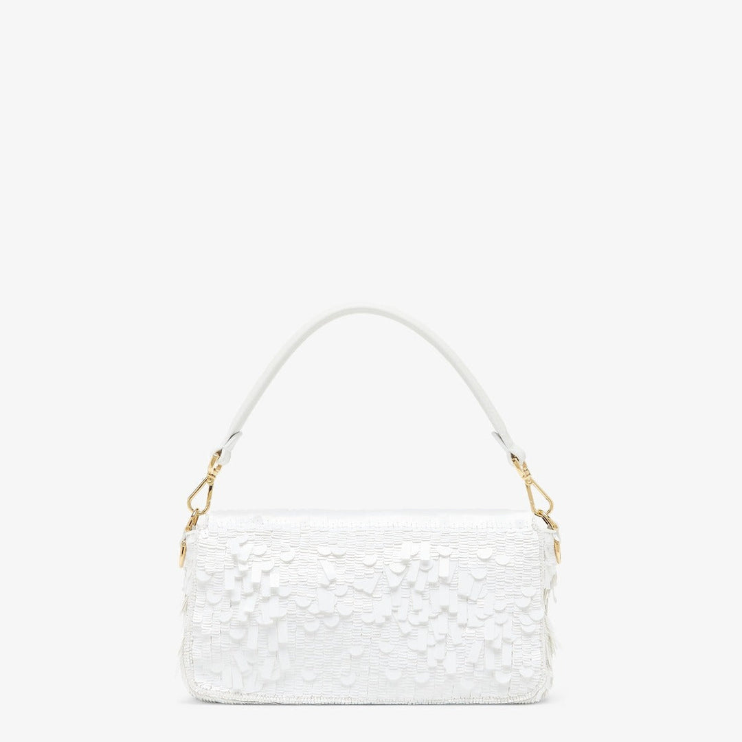 FENDI WHITE SEQUIN AND LEATHER BAGUETTE BAG