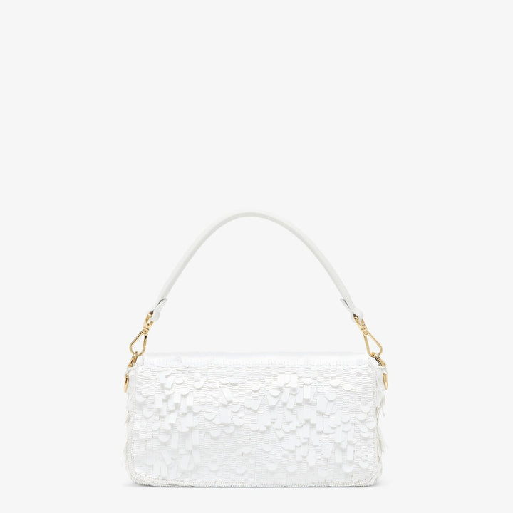 FENDI WHITE SEQUIN AND LEATHER BAGUETTE BAG