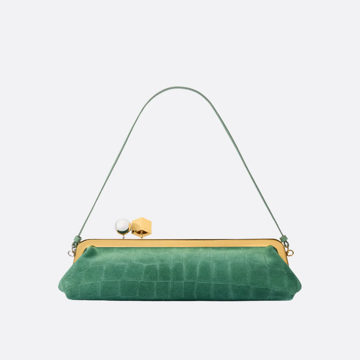 JACQUEMUS LE SALON SUEDE CLUTCH WITH CROCODILE-EFFECT