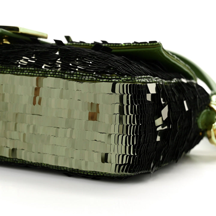 FENDI BAGUETTE BAG IN GREEN SEQUINS AND LEATHER